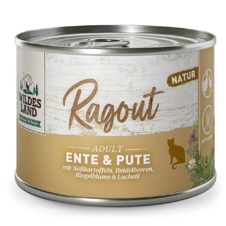 Hrană umedă Wildes Land Ragout pentru pisici, cu rață și curcan, 180 g