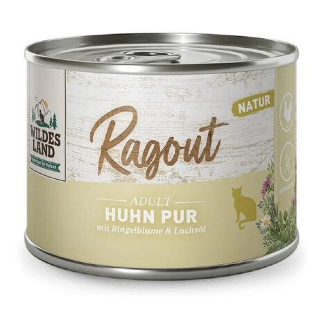 Hrană umedă Wildes Land Ragout pentru pisici, pui pur, 65% carne, 180 g