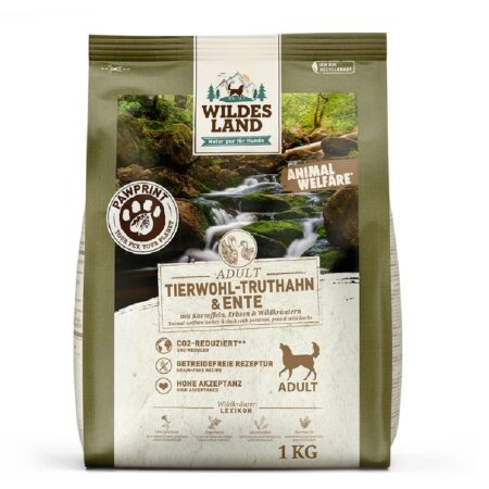 Hrană uscată Wildes Land PawPrint pentru câini adulți, cu curcan și rață, 1 kg