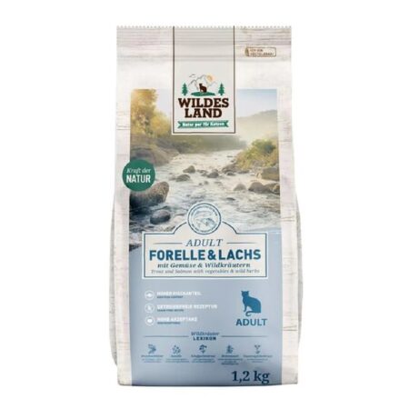 Hrană uscată Wildes Land pentru pisici adulte, cu somon și păstrăv, 1.2 kg