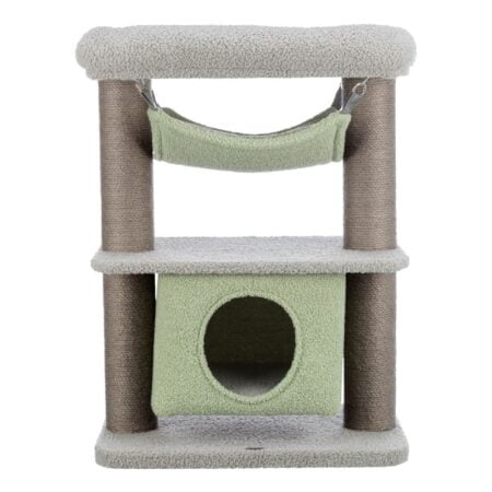 Ansamblu de joacă Trixie Junior Lunito pentru pisoi, cu peșteră, hamac și jucărie, 52 × 34 × 71 cm, gri/verde mentă