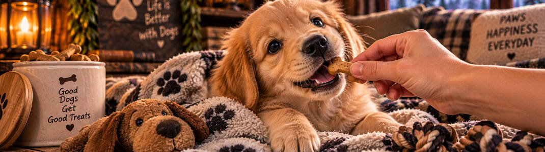 Un pui de golden retriever primește o recompensă