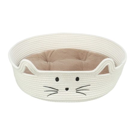 Culcuș Trixie Soft pentru pisici, cu pernă pufoasă, Ø 45 cm, alb/maro deschis