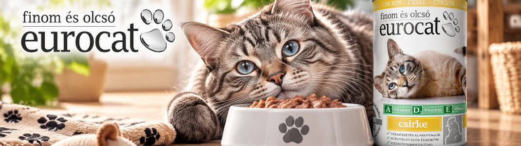 Banner categorie de produs cu animale fericite și logoul companiei Eurocat