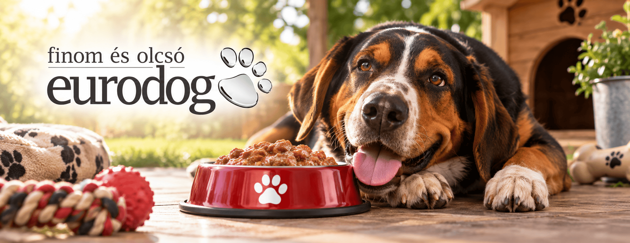 Banner categorie de produs cu animale fericite și logoul companiei Eurodog