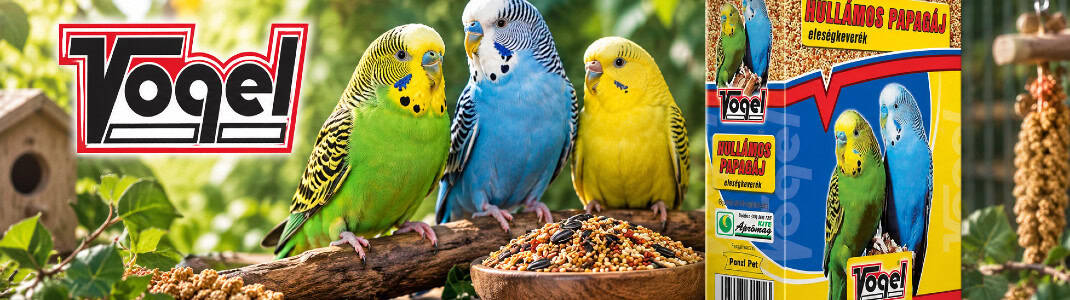Banner cu logoul companiei Vogel alături de produsele lor 