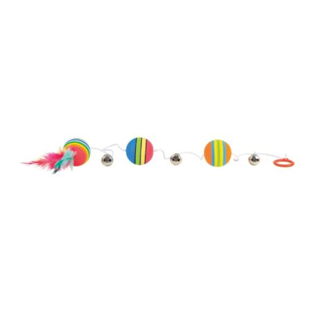 Jucărie Trixie pentru pisici, mingi curcubeu pe bandă elastică, 3,5 x 80 cm