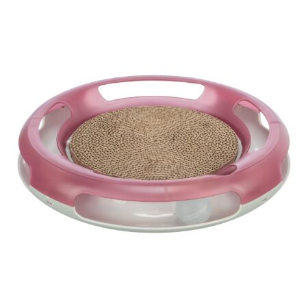 Jucărie Trixie 2 în 1 Race & Scratch pentru pisici, plastic/carton, 37 cm, roz/alb