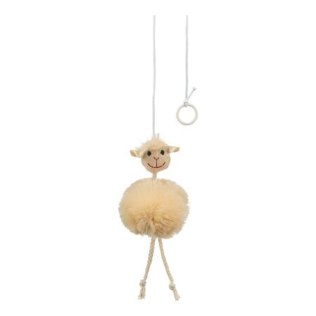 Jucărie Trixie pentru pisici, oaie pe bandă elastică cu sunet, 20 cm