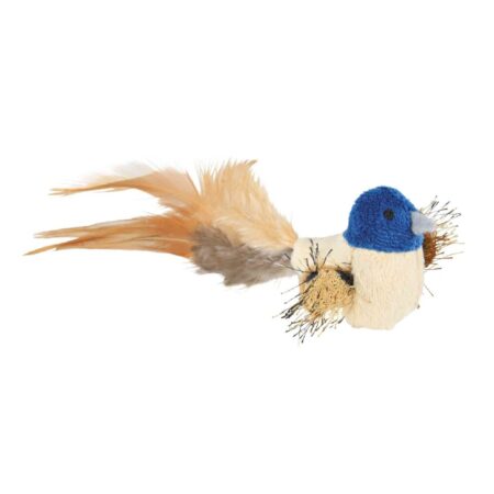 Jucărie Trixie pentru pisici, pasăre din pluș cu pene și catnip, 8 cm