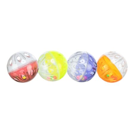 Jucărie Trixie pentru pisici, set 4 mingi din plastic cu zornăitoare, 4,5 cm