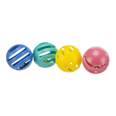 Jucărie Trixie pentru pisici, set 4 mingi din plastic cu clopoțel, 4 cm