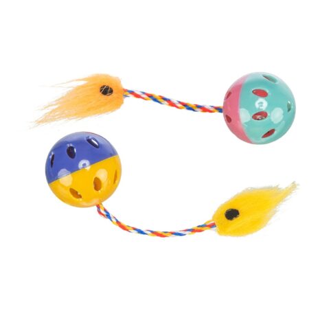 Jucărie Trixie pentru pisici, set 2 mingi zornăitoare cu codițe, 4 cm