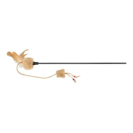 Jucărie Trixie pentru pisici, undiță cu minge de pluș și pene, 54 cm