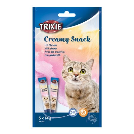 Recompense Trixie pentru pisici, Creamy Snacks cu ton și creveți, 5 x 14 g