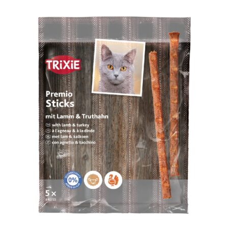 Recompense Trixie pentru pisici, Premio Stick Quintett cu miel și curcan, 5 x 5 g
