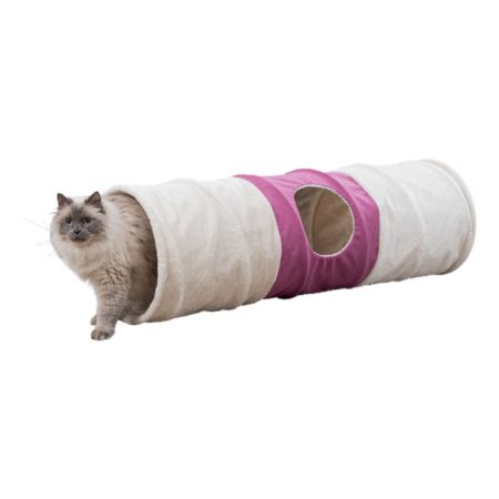 Tunel de joacă Trixie pentru pisici, XXL, 35 × 115 cm, bej/fucsia