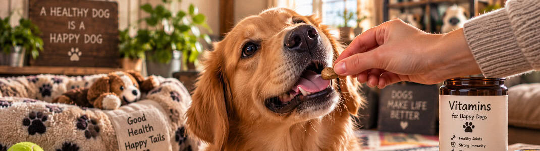 Un golden retriever primește o recompensă din mâna stăpânei sale