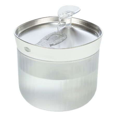 Adăpător automat Trixie Aqua Clear pentru câini și pisici, cu filtru și bol din inox, 2,5 L, alb