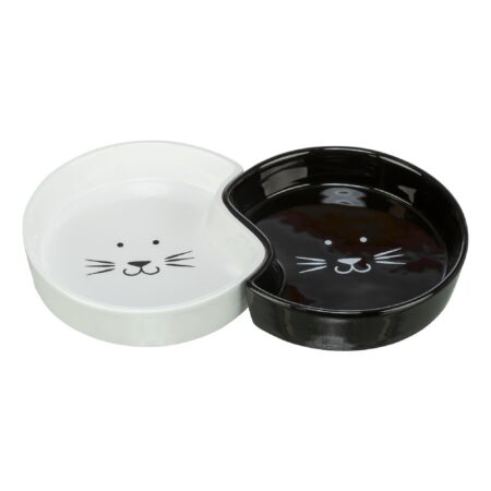 Castron ceramic Trixie pentru pisici, 0,2 L, diametru 13 cm, alb/negru