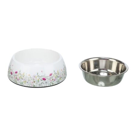 Castron Trixie pentru câini și pisici, detașabil, plastic și inox, 0.75 L, diametru 22 cm