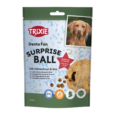 Recompense Trixie Denta Fun Surprise Ball pentru câini, cu piept de pui și orez, 100 g