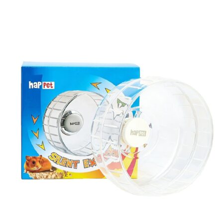 Roată silențioasă Happet pentru hamsteri, plastic, diametru 17 cm, transparentă